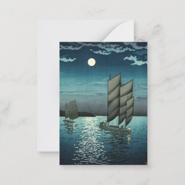 Tarjeta Pequeña Tsuchiya Koitsu - Barcos en Shinagawa, noche (Anverso)