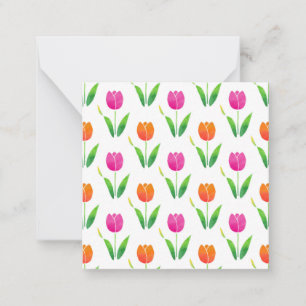 Tarjeta Pequeña Tulipanes color de agua rosa y Naranja