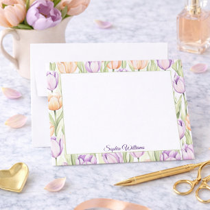 Tarjeta Pequeña Tulipanes Florales de Primavera Morado Melocotón P