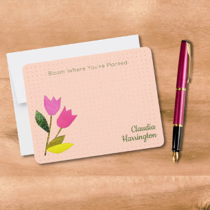 Tarjeta Pequeña Tulipanes rosados retro Pastel Peach Hand-Illustra