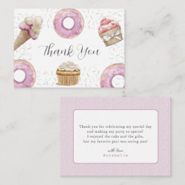 Tarjeta Pequeña Two Sweet Cupcake & Donuts 2nd Birthday Thank You
