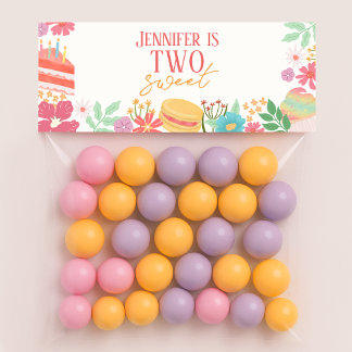 Tarjeta Pequeña Two Sweet Floral Dessert Goodie Treat Bag Topper