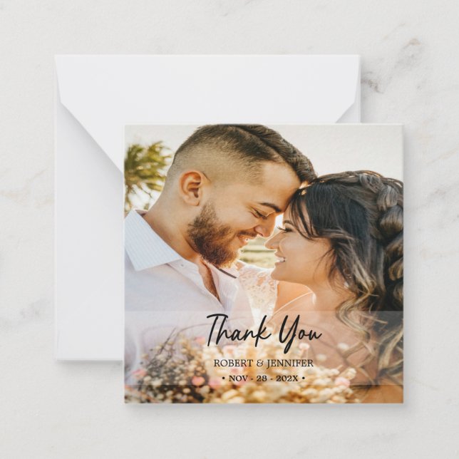 Tarjeta Pequeña Un Boda de fotos mínimo y elegante gracias (Anverso)