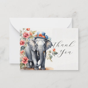 Tarjeta Pequeña Un elefante lindo con un Gorra gracias