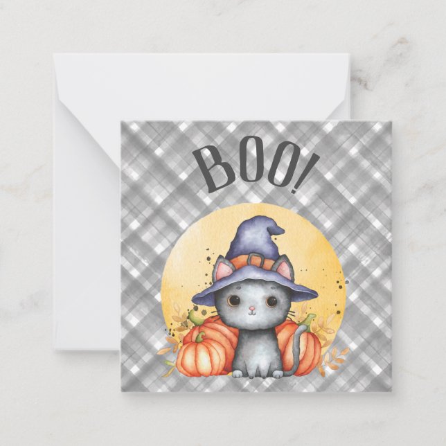 Tarjeta Pequeña Un felino negro feliz Halloween (Anverso)