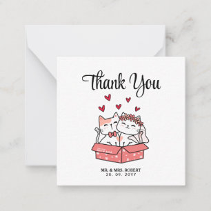 Tarjeta Pequeña Un gato lindo, novia y Boda de Groom gracias