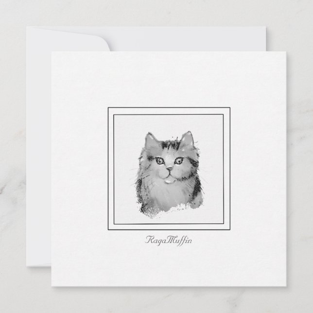 Tarjeta Pequeña Un gato ragaMuffin personalizado dibujando en un p (Anverso)