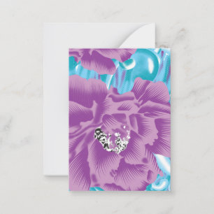 Tarjeta Pequeña Un vibrante diseño textil con púrpura y turquesa