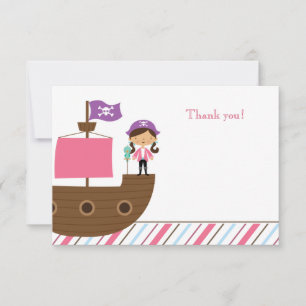 Tarjeta Pequeña Una fiesta de cumpleaños pirata de chicas rosados,