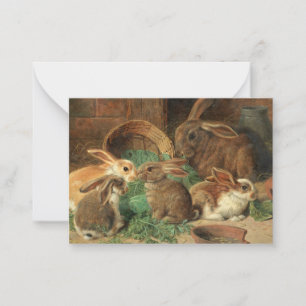 Tarjeta Pequeña Una madre conejo y su joven por Alfred Barber