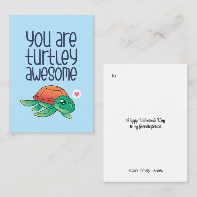 Tarjeta Pequeña Una tortuga alucinante El día de San Valentín de n (Anverso / Reverso)