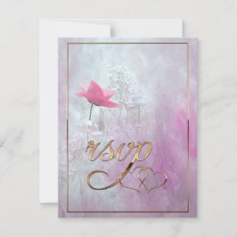 Tarjeta Pequeña Una única rosa rosada/trineo de oro