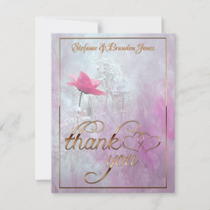 Tarjeta Pequeña Una única rosa rosada/trineo de oro