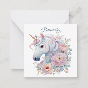 Tarjeta Pequeña Unicornio Caprichoso con Acentos Florales Pastel