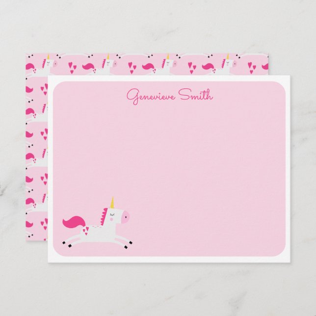 Tarjeta Pequeña Unicornio en rosa con corazón (Anverso / Reverso)