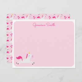 Tarjeta Pequeña Unicornio en rosa con corazón