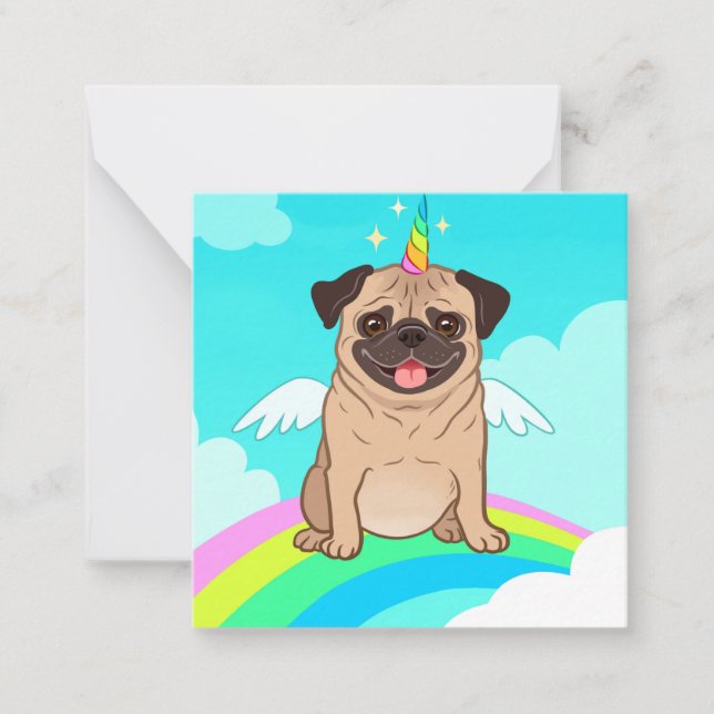 Tarjeta Pequeña Unicornio Pug (Anverso)