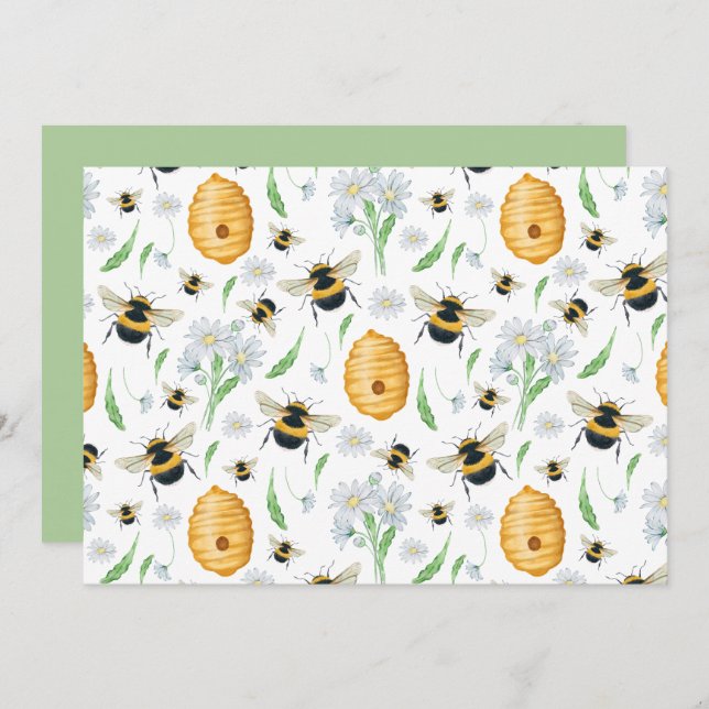 Tarjeta Pequeña Unique Floral Honey Bees Note Card (Anverso / Reverso)