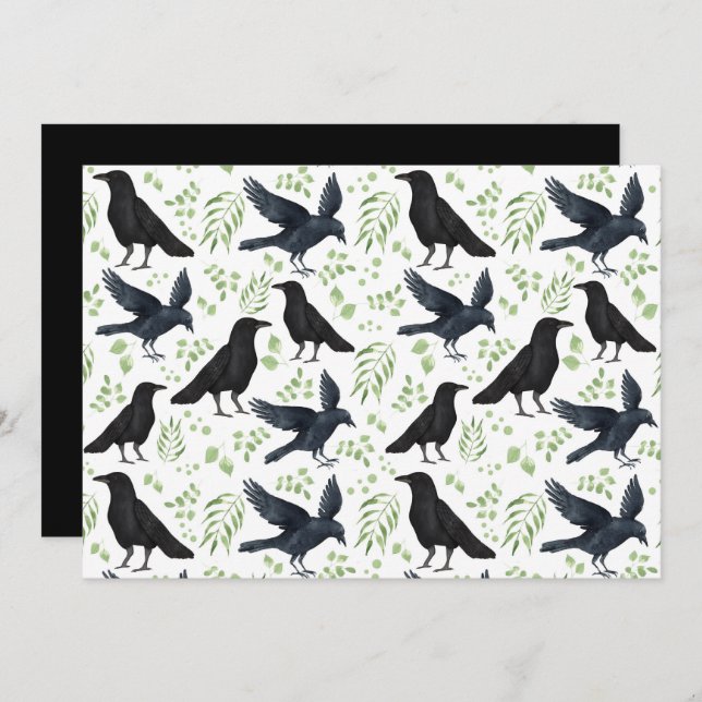 Tarjeta Pequeña Unique Ravens Note Card in White (Anverso / Reverso)