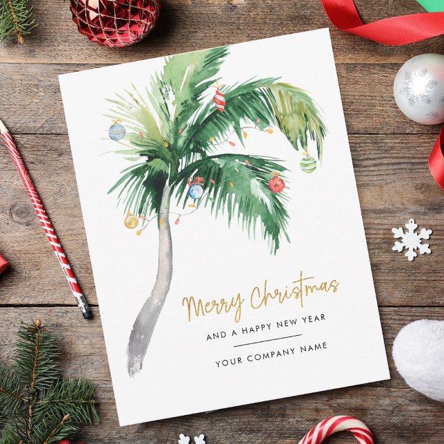 Tarjeta Pequeña Vacaciones de Navidades empresariales de acuarela  (Palm Tree Watercolor Business Christmas Holiday Note Card)