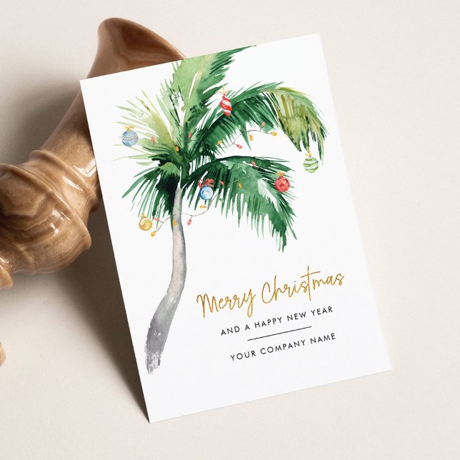 Tarjeta Pequeña Vacaciones de Navidades empresariales de acuarela  (Palm Tree Merry Christmas Business Greetings Card)