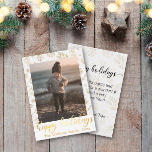 Tarjeta Pequeña vacaciones felices, fotografía familiar de escritu