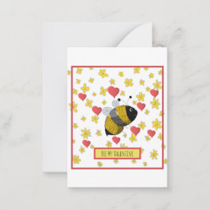 Tarjeta Pequeña Valentine Bumblebee Daisy Corazón Rosa Cute