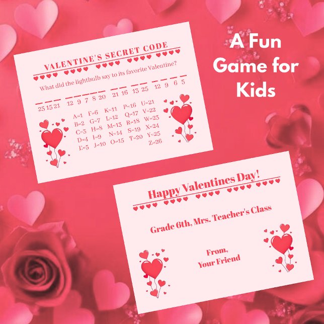 Tarjeta Pequeña Valentine Classroom Game-Secret Code (Valentine Classroom Game-Secret Code Note Card )