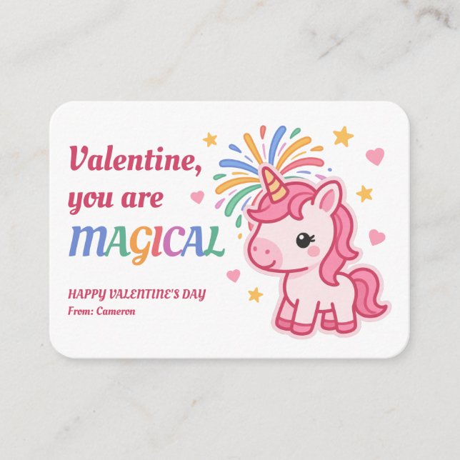 Tarjeta Pequeña Valentine You Are Magical Kids Unicorn (Anverso)