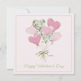 Tarjeta Pequeña Valentine's Heart Pink and Green Heart Balloons