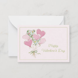 Tarjeta Pequeña Valentine's Heart Pink and Green Heart Balloons