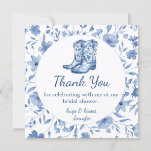 Tarjeta Pequeña Vaquera floral despedida de soltera agradecer azul