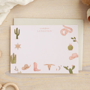 Tarjeta Pequeña Vaquera Occidental Rosa Niños