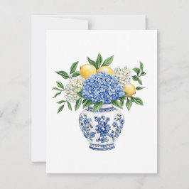 Tarjeta Pequeña Vase Chinoiserie azul y blanco con hidrangeas