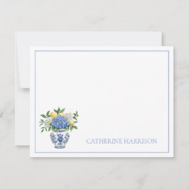 Tarjeta Pequeña Vase Chinoiserie azul y blanco con hidrangeas