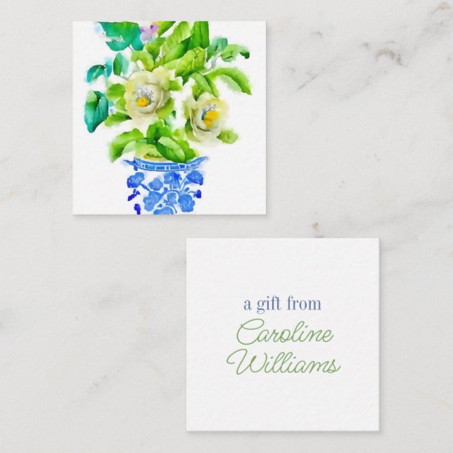 Tarjeta Pequeña Vase de Chinoiserie acuática con envoltorio de flo (Anverso / Reverso)