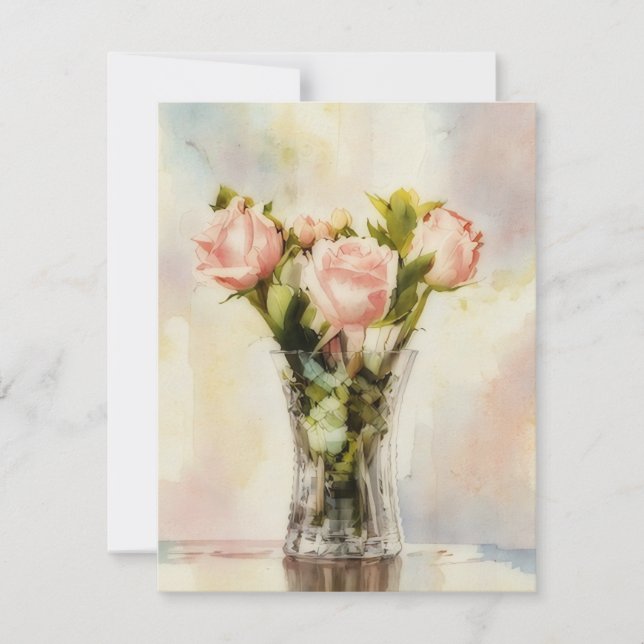 Tarjeta Pequeña Vase of Roses Art Note Card Set (Anverso)