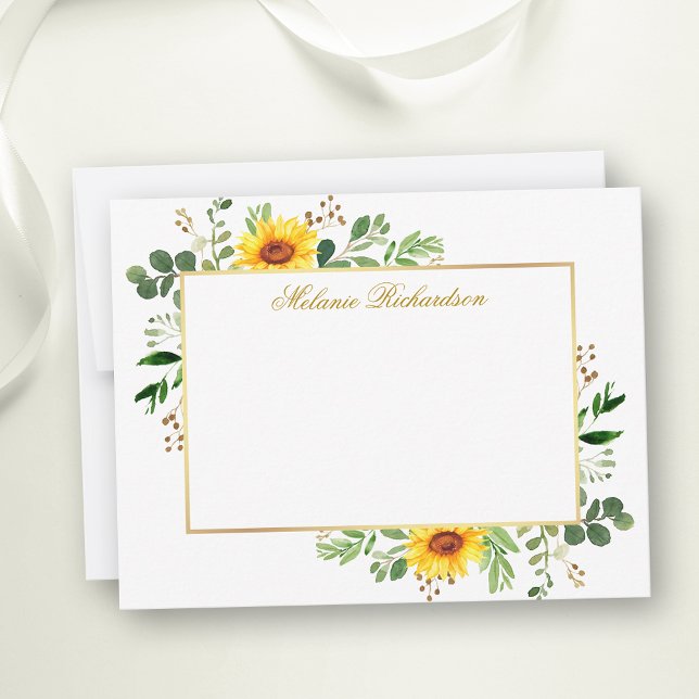 Tarjeta Pequeña Vegetación acuarela girasoles oro personalizado (Customize to change text size, color, style or to add more text to front or back of card.)