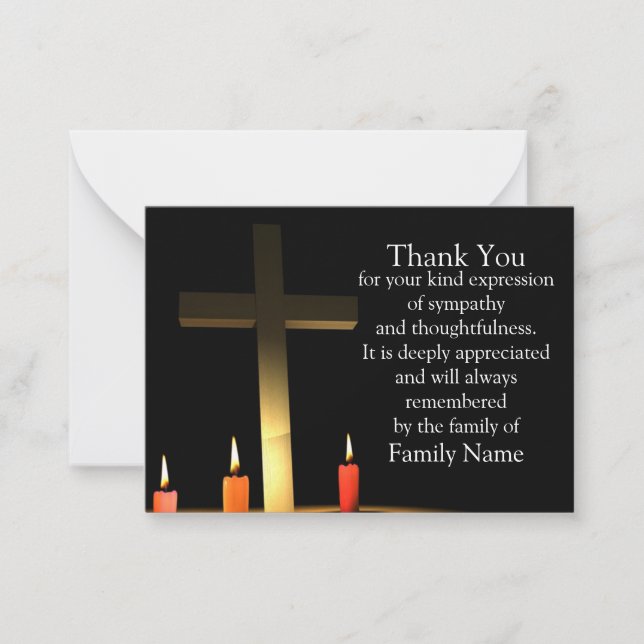 Tarjeta Pequeña Vela cruzada después del funeral Gracias Cartas (Anverso)