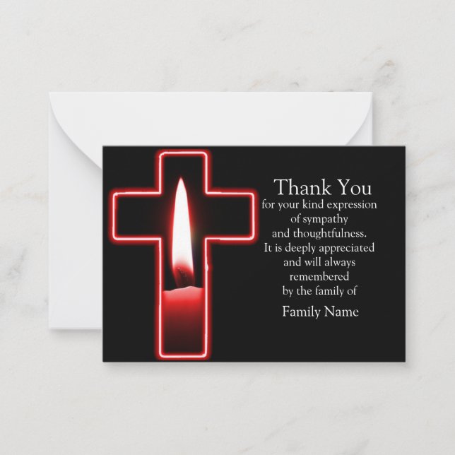 Tarjeta Pequeña Vela Roja En La Cruz Después Del Funeral Gracias T (Anverso)