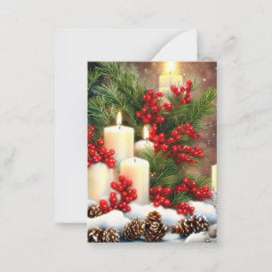 Tarjeta Pequeña Velas bayas y conos presupuesto mini Navidad
