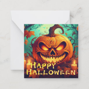 Tarjeta Pequeña Velas de calabaza brillante Árboles retorcidos Art