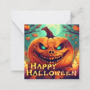 Tarjeta Pequeña Velas de Calabaza de Ojos Verdes Luna Llena Hallow