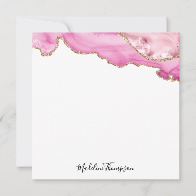 Tarjeta Pequeña Velvet Pink Magenta Gold Agate Geode Script Square (Anverso)
