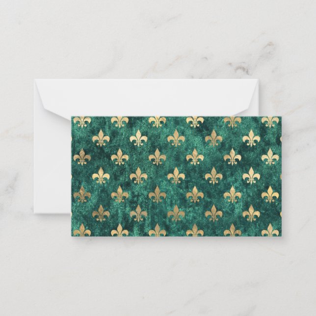 Tarjeta Pequeña Velvet Verde Grunge Fleur De Lis Mardi Gras (Anverso)