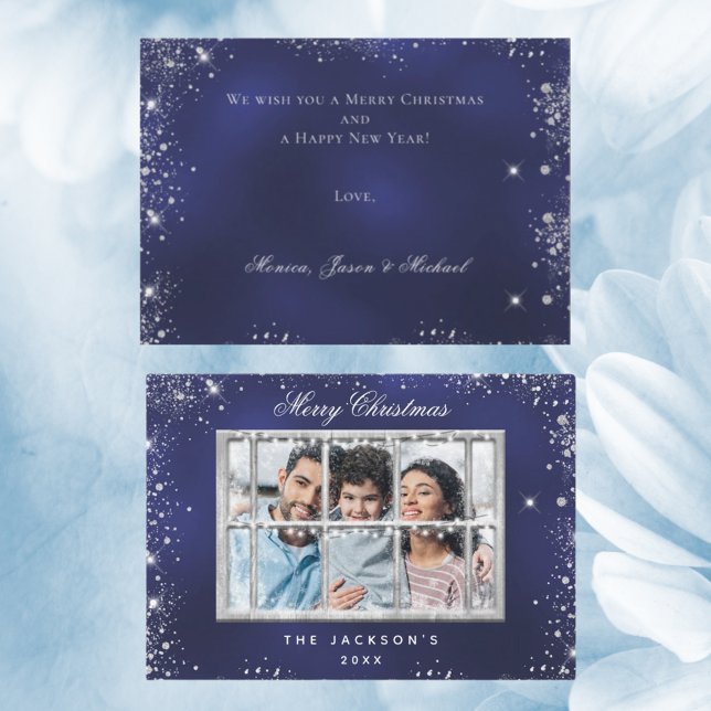 Tarjeta Pequeña ventana de fotos del purpurina azul plateado de lo (Subido por el creador)