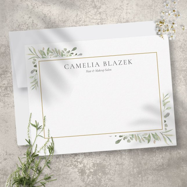 Tarjeta Pequeña Verde Acuarela Moderno Profesional (Modern Watercolor Greenery Professional Note Card)