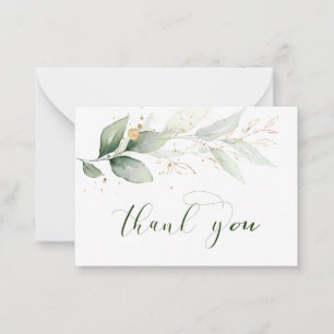 Tarjeta Pequeña Verde acuarela y follaje dorado Gracias