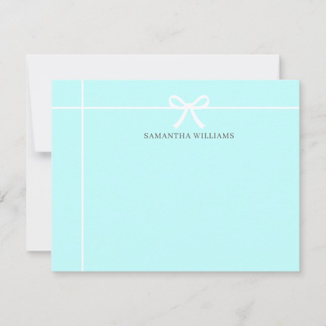 Tarjeta Pequeña Verde azulado Blue Cinta Blanca Bow Classic Elegan (Anverso)