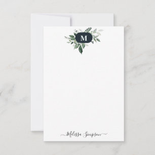 Tarjeta Pequeña verde monograma personalizado